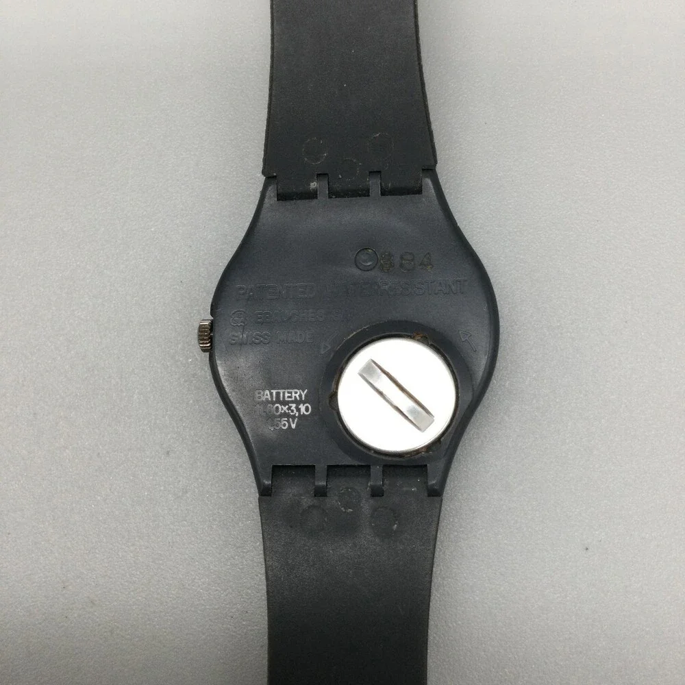 Vintage Swatch Mens Watch 33mm Black Dial Don't Be Too Late Not Running